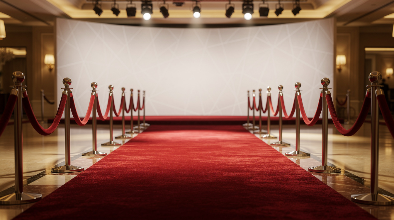 Red carpet walkway with step and repeat backdrop