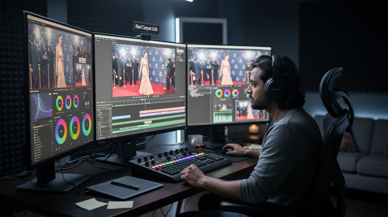 Video editor working on event footage